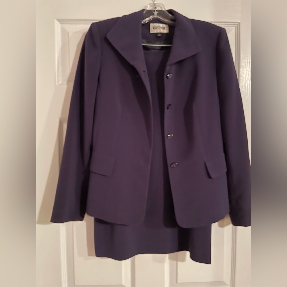 Kasper 2-pc Lined Jacket and Skirt Suit-purple, long sleeve